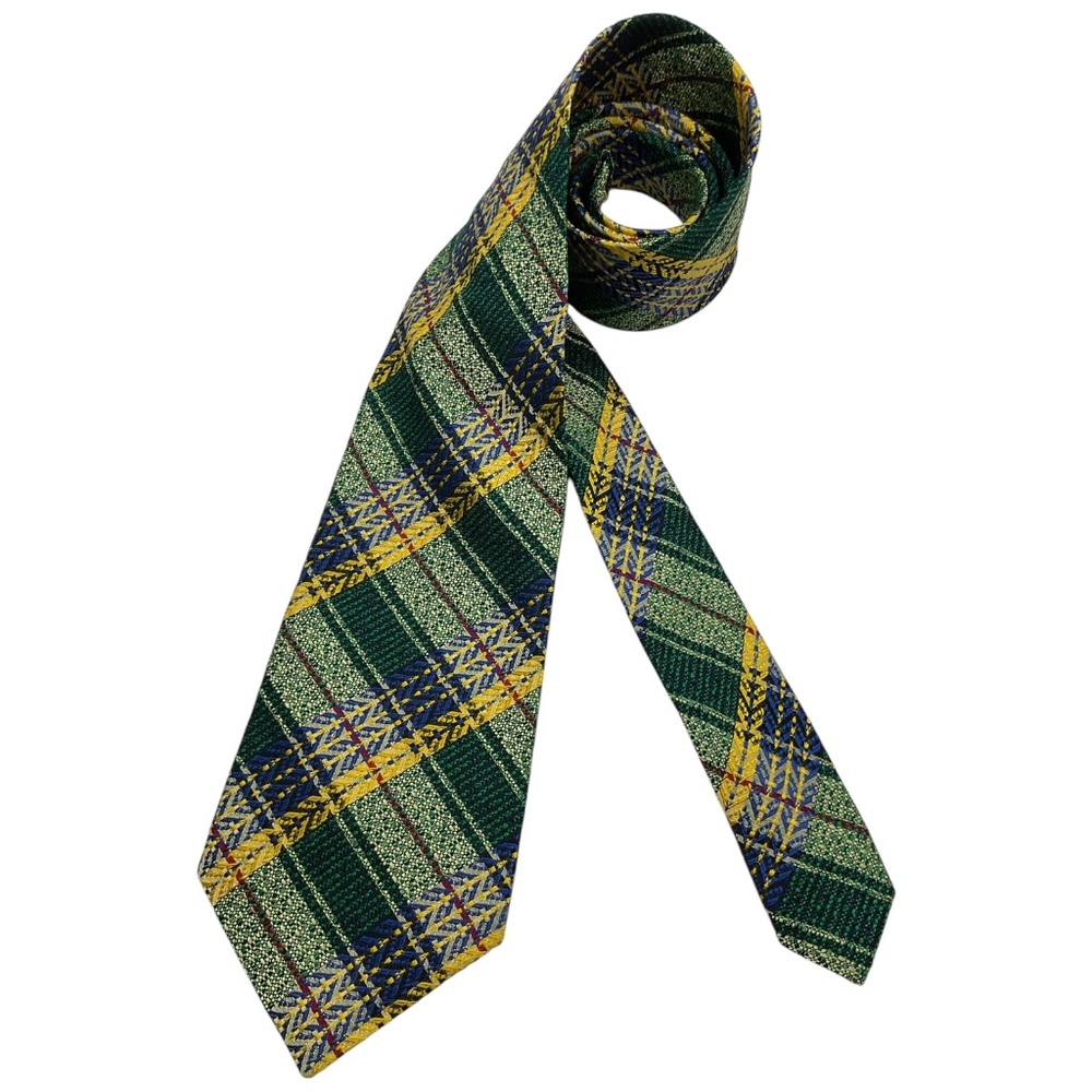 🆕UNGARO Green/Yellow Tartan Silk LUXURY Tie ITALY
